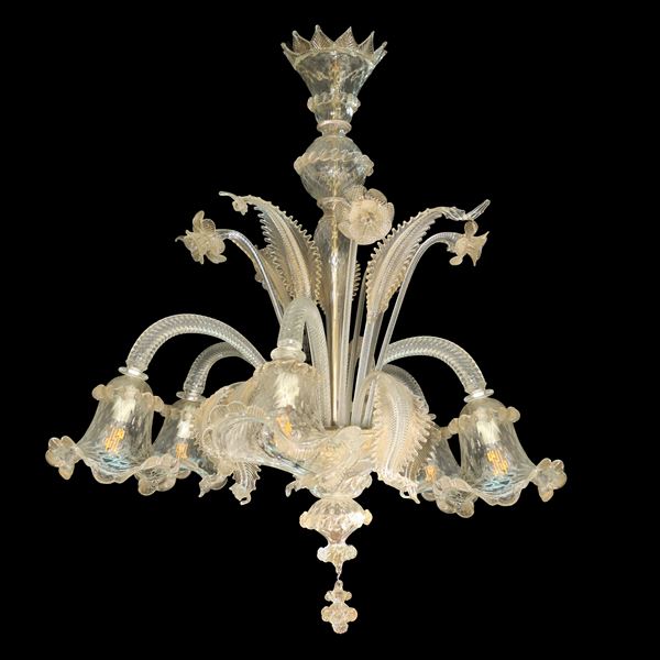 6-light Murano glass chandelier in clear glass