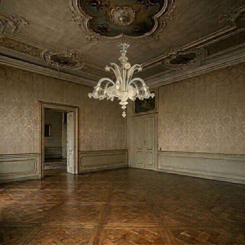 Lampadario in vetro di Murano a 6 luci in vetro trasparente