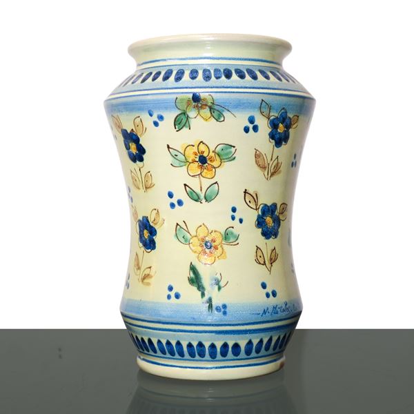 Nicolò Morales Caltagirone - Caltagirone majolica albarello with floral decorations