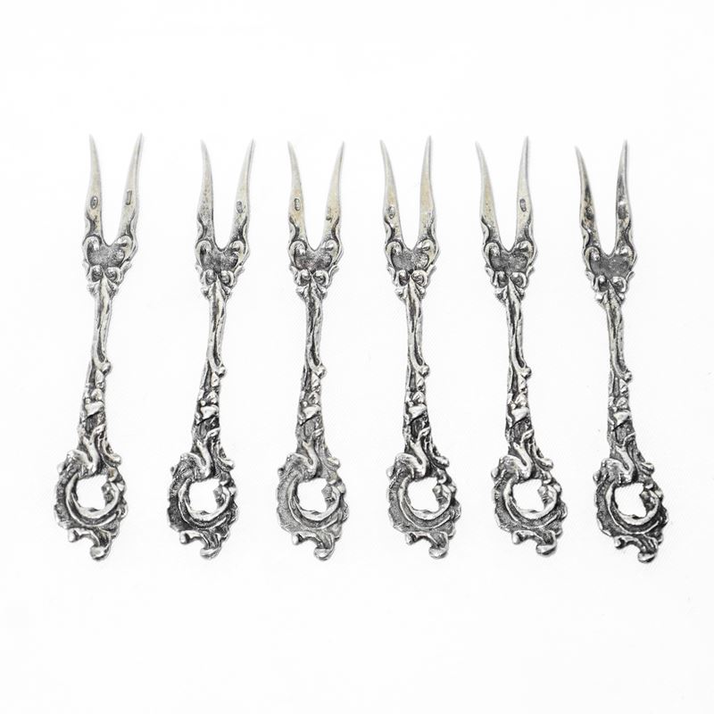 N 6 forchettine da aperitivo in argento 800