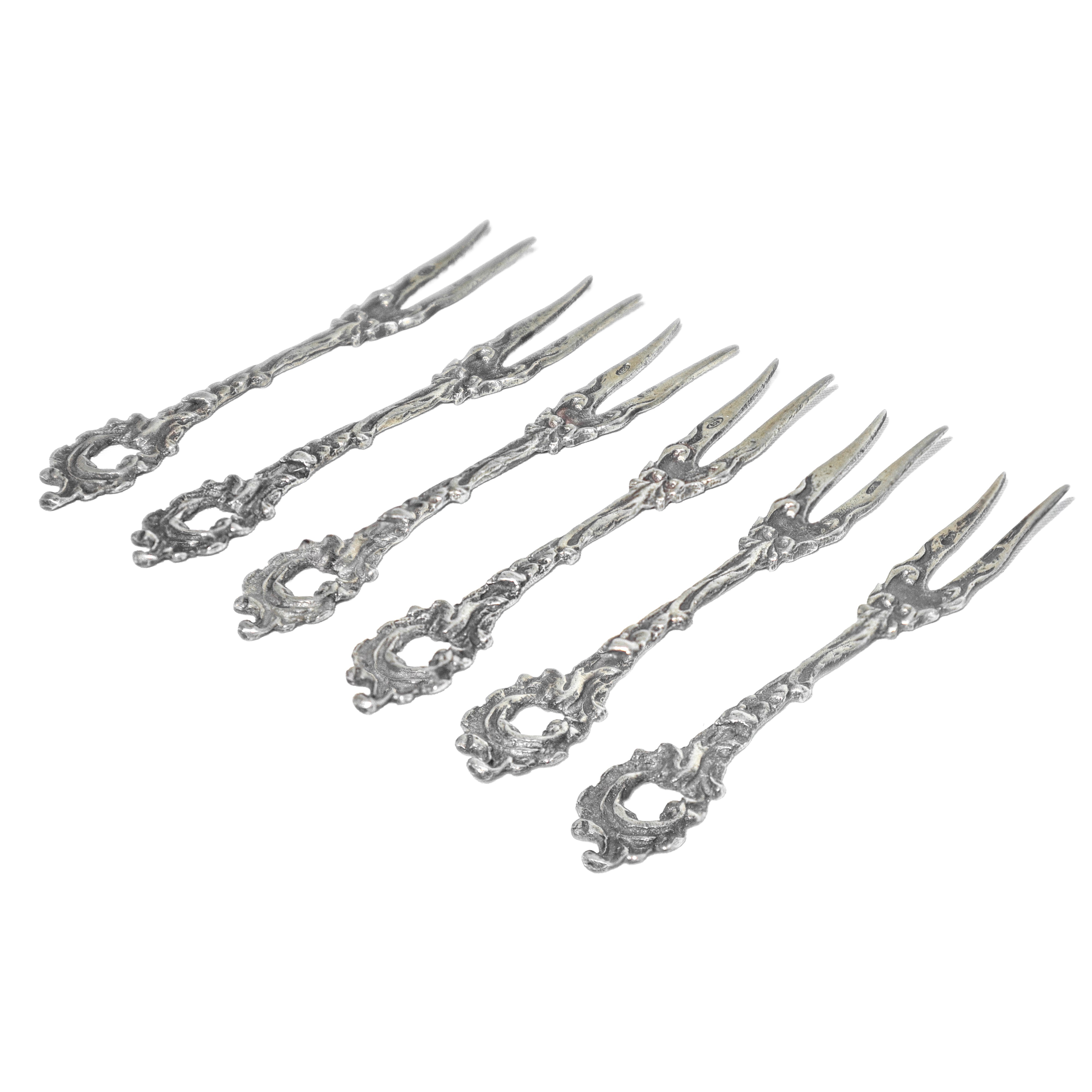N 6 forchettine da aperitivo in argento 800