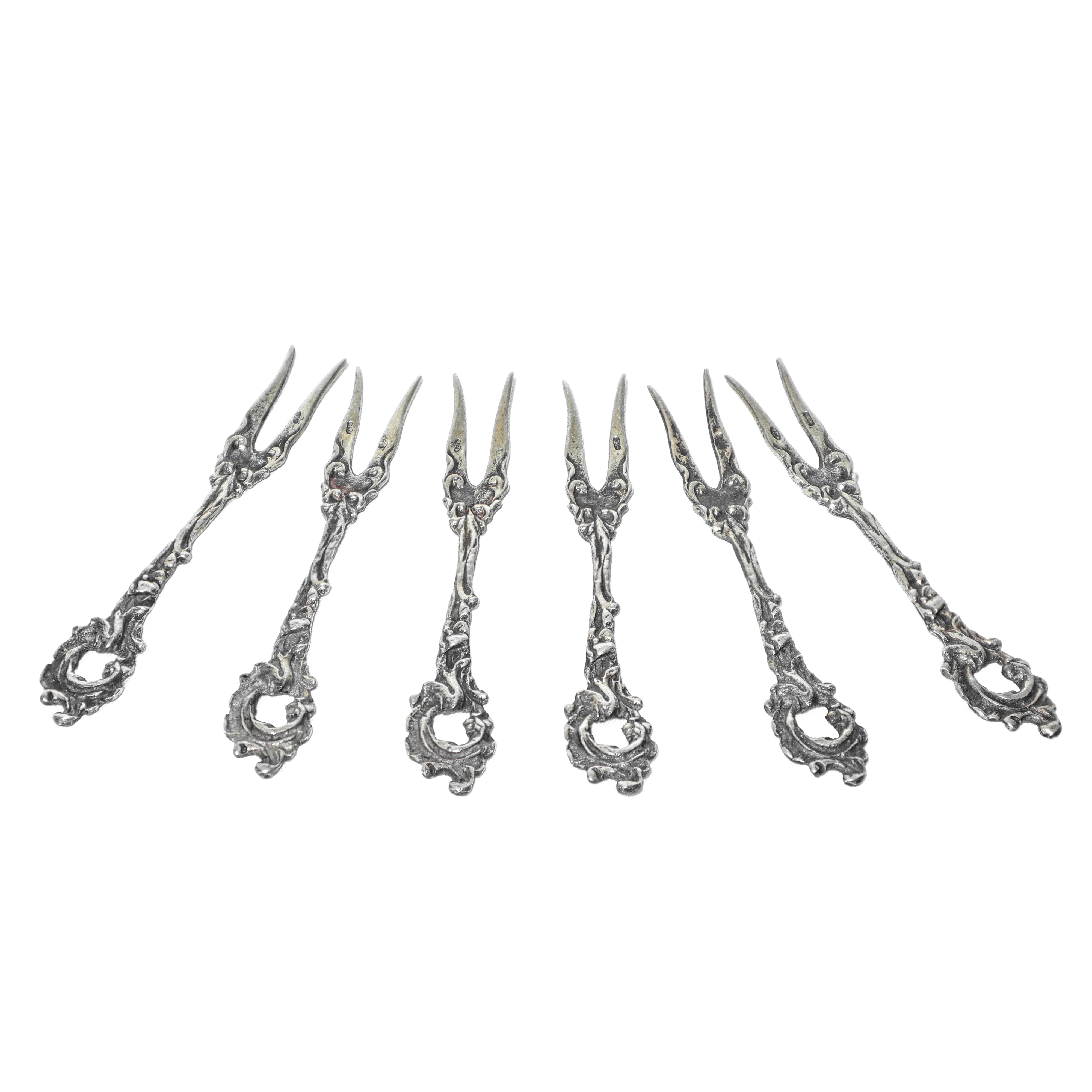 N 6 forchettine da aperitivo in argento 800