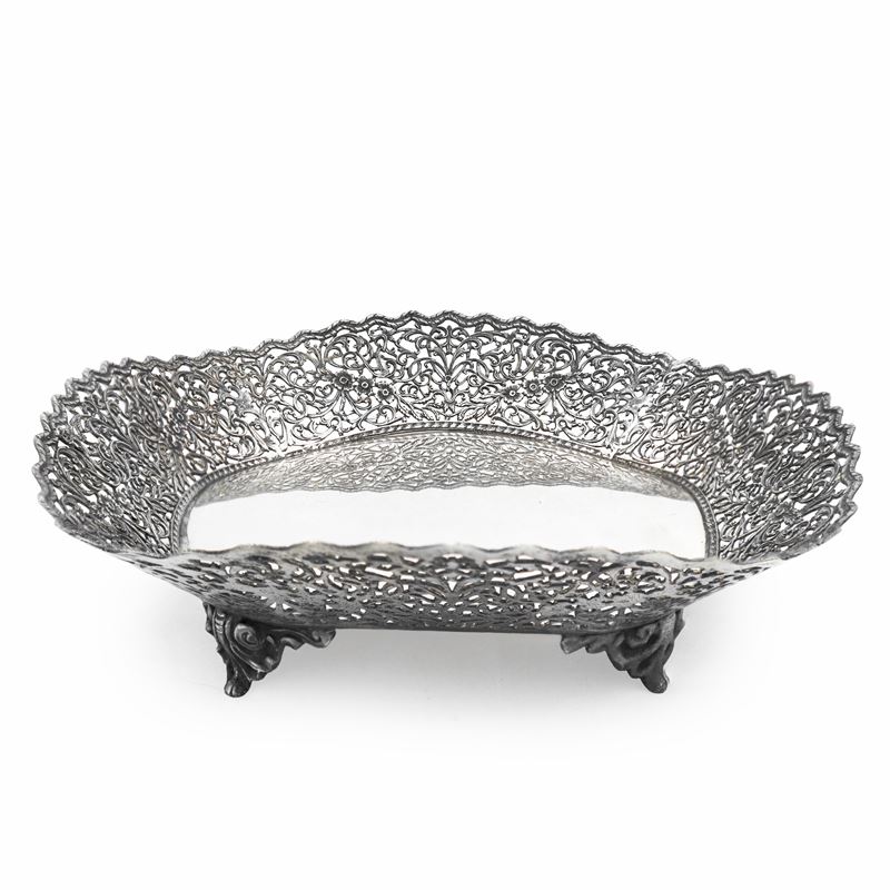 Alzata in argento 800 con bordo decorato a filigrana