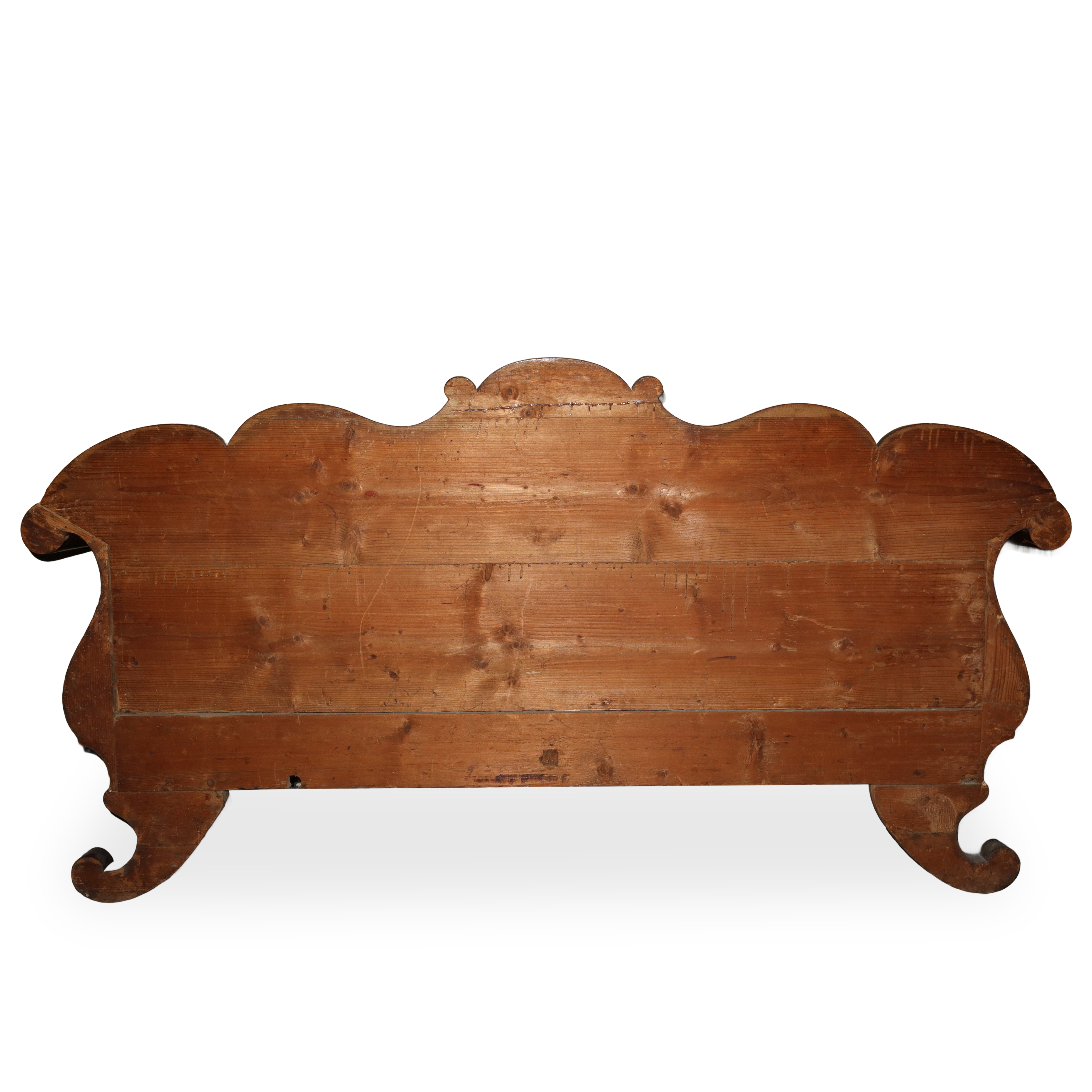 Divano con struttura in legno di mogano scatolato con tappezzeria bordeaux e dorata