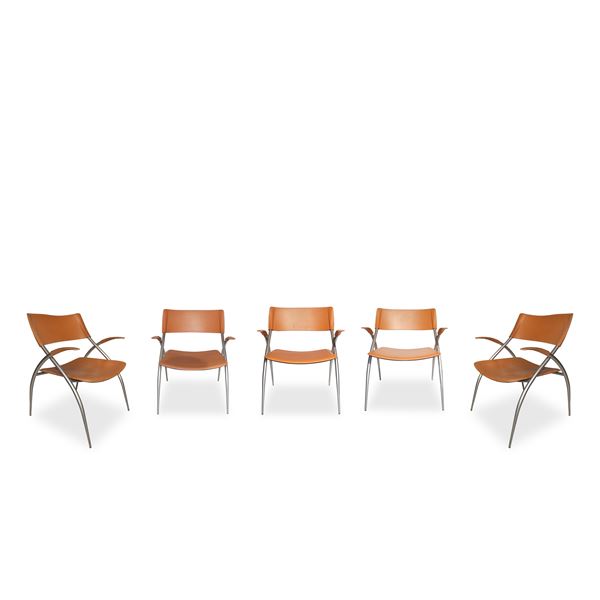 Calligaris Design e Arredi - No. 5 Chairs with steel frame and beige leather upper