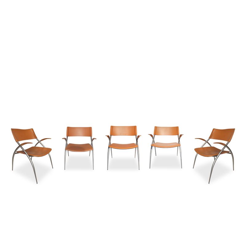 Calligaris Design e Arredi - N. 5 Sedie in stile industriale con struttura in acciaio e tomaia in...
