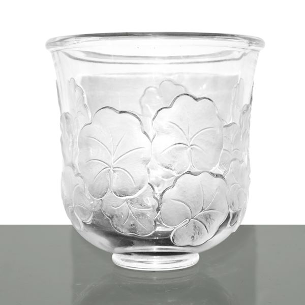 Hollywood Regency Census Crystal Vase with Geranium Carving
