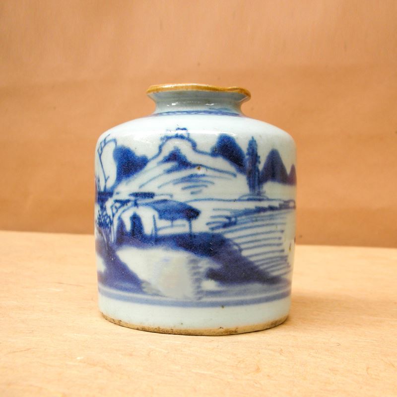 Contenitore di Medicinali in porcellana bianca con disegni nei toni del blu, Dinastia Ching - Qin...