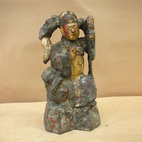 Dio della Medicina, scultura in legno