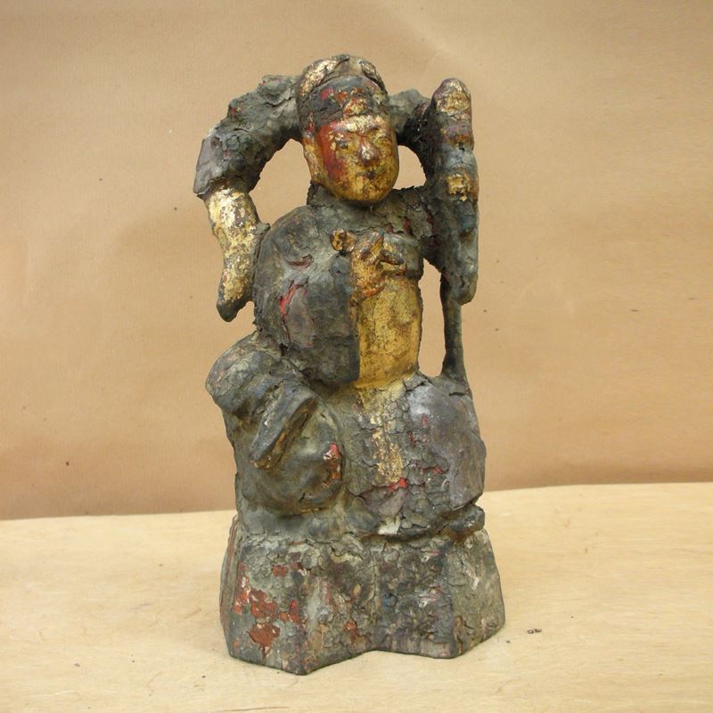 Dio della Medicina, scultura in legno