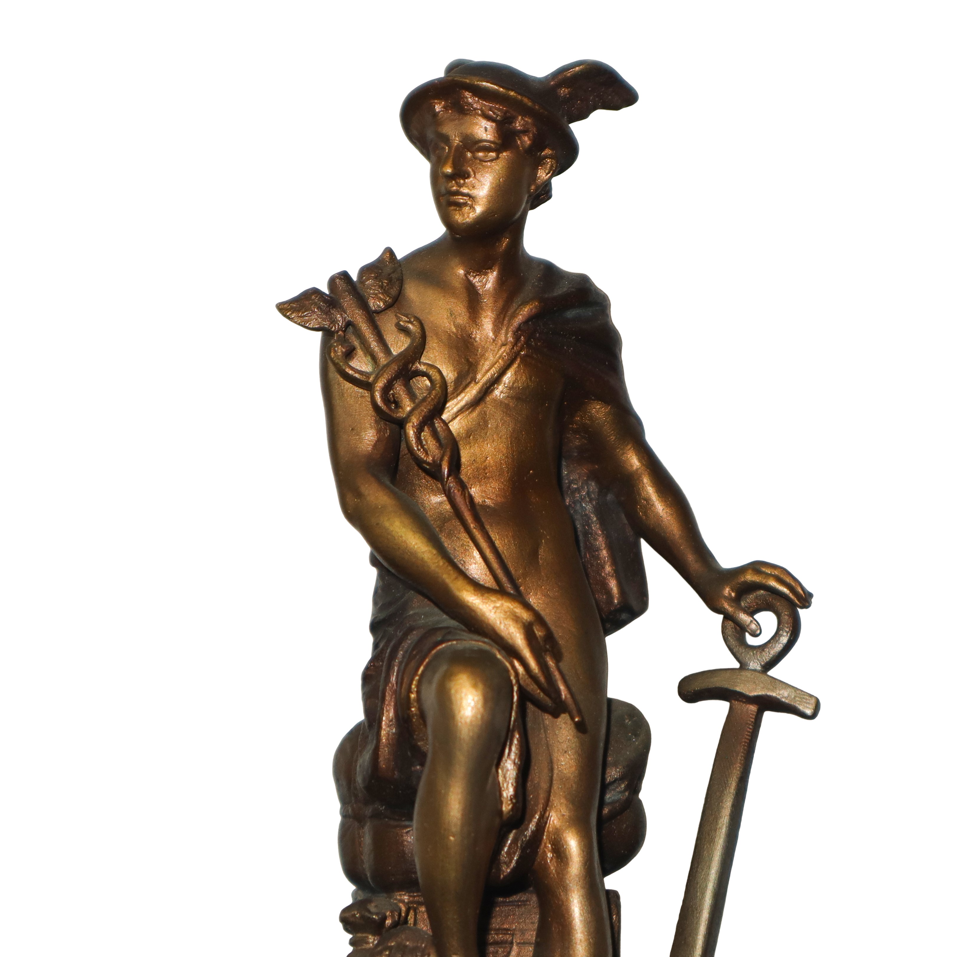Nettuno, scultura in bronzo patinata oro