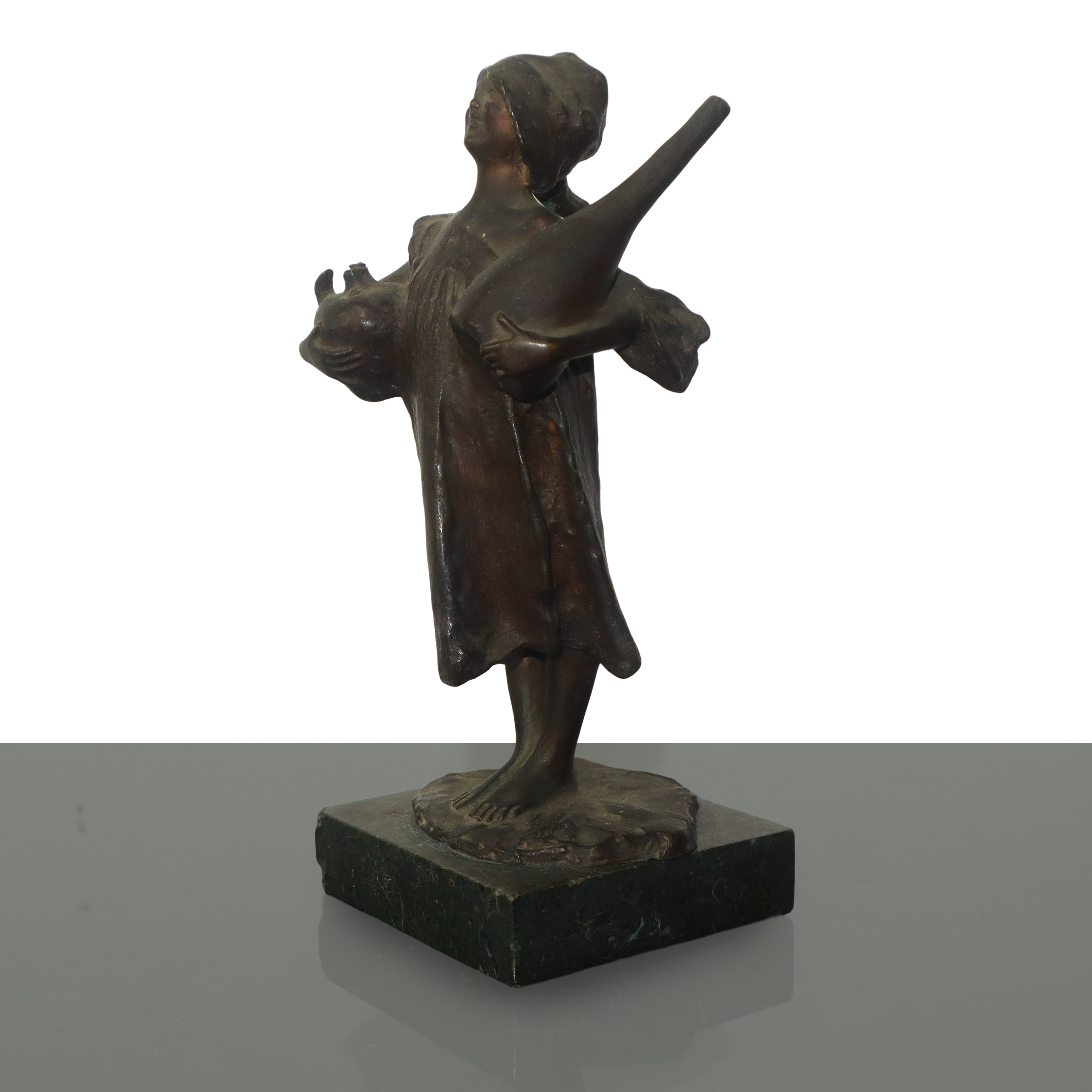 Ragazza con vasi, scultura in bronzo con base in marmo