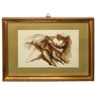 Autore ignoto, Donna distesa – Disegno ad inchiostro bruno