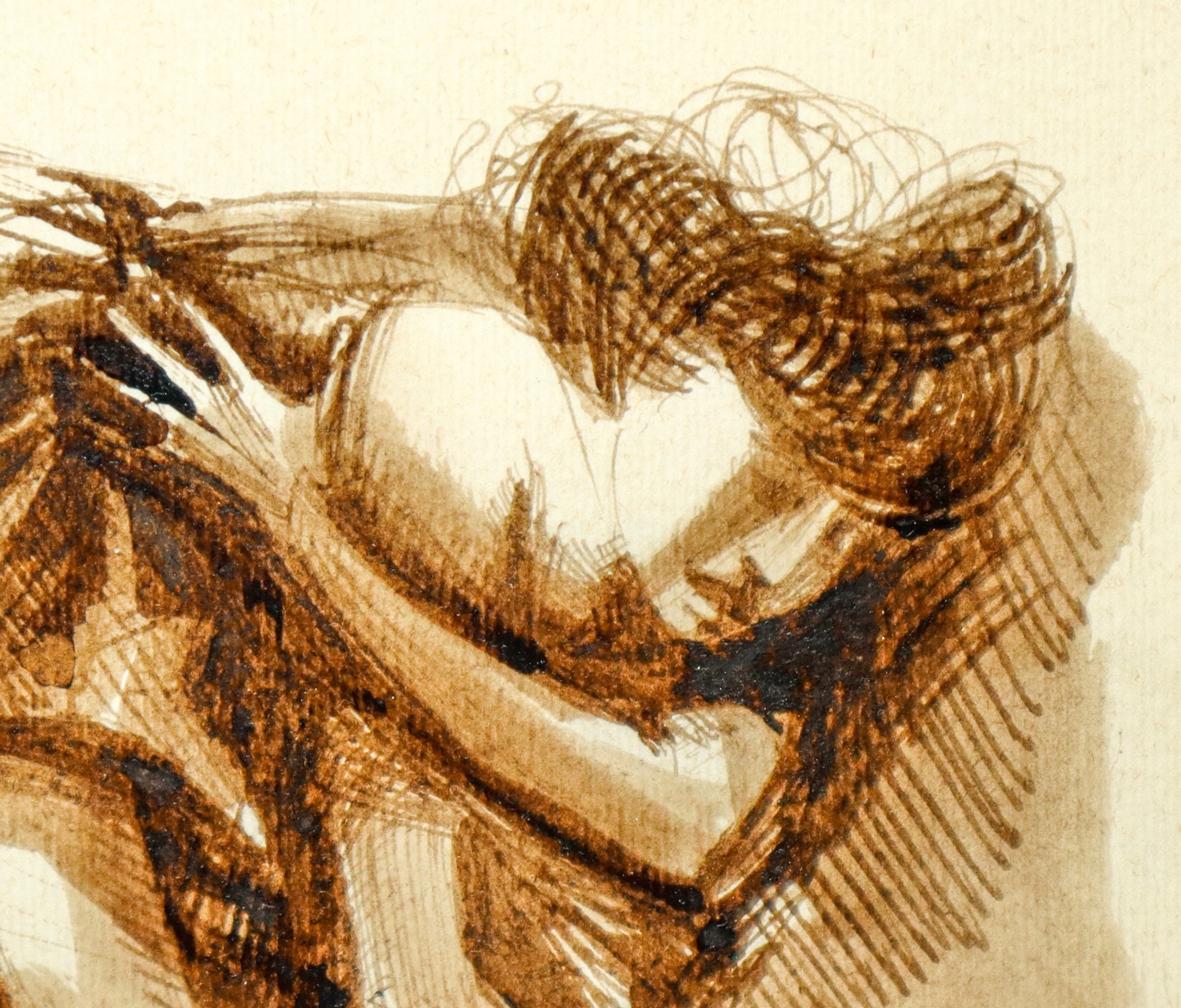 Autore ignoto, Donna distesa – Disegno ad inchiostro bruno