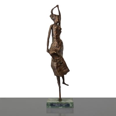 Ofelia, Scultura in Bronzo Patinato Bruno su Base in Marmo