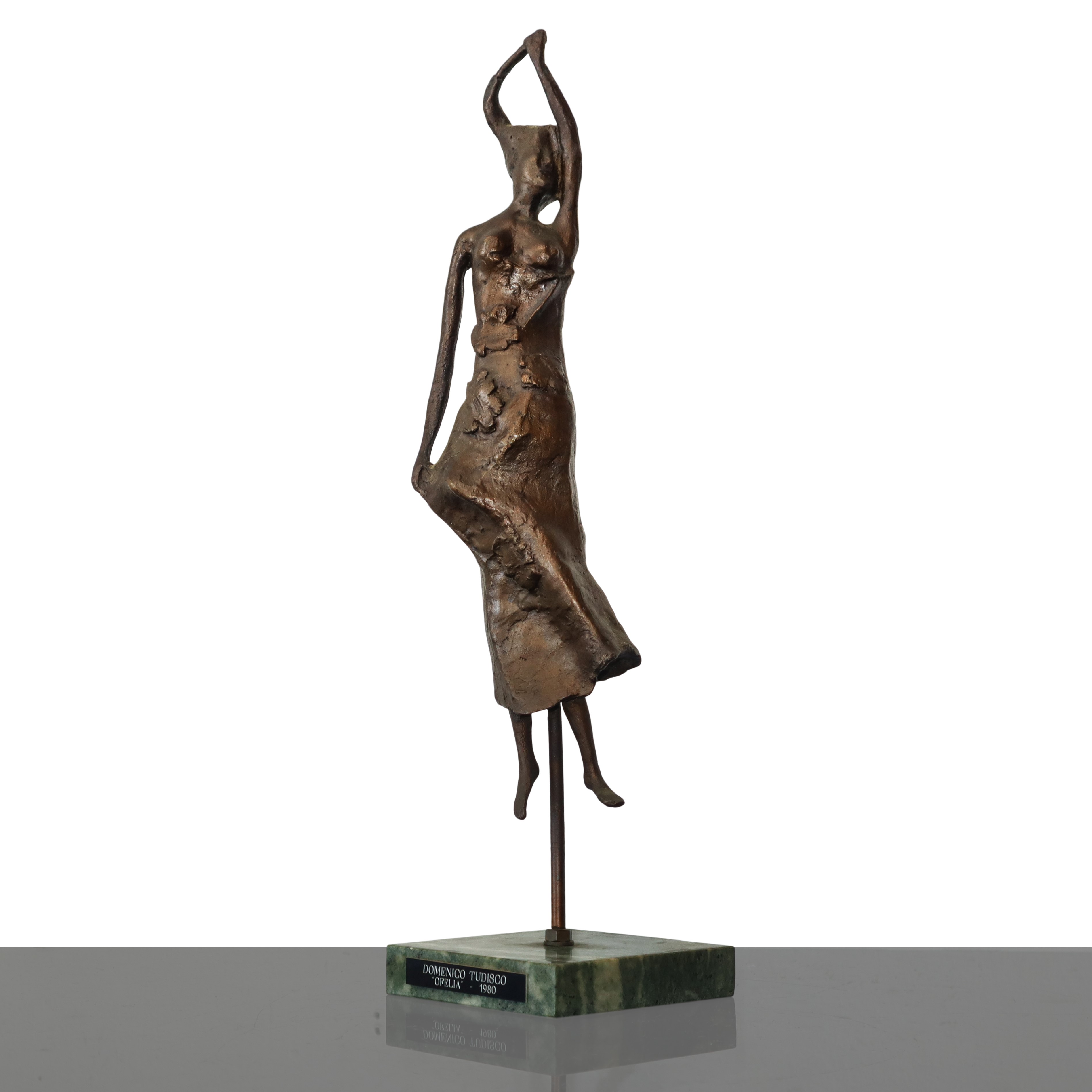 Domenico Tudisco - Ofelia, Scultura in Bronzo Patinato Bruno su Base in Marmo