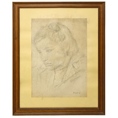 Volto di donna, disegno a matita su carta