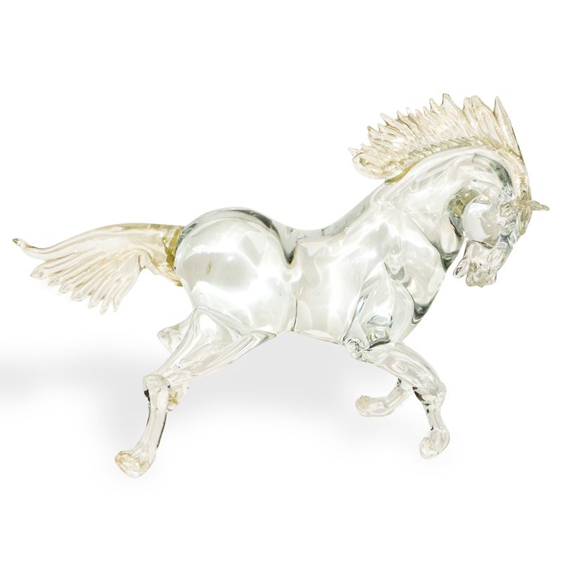Grande cavallo in vetro di Murano con inclusioni in oro