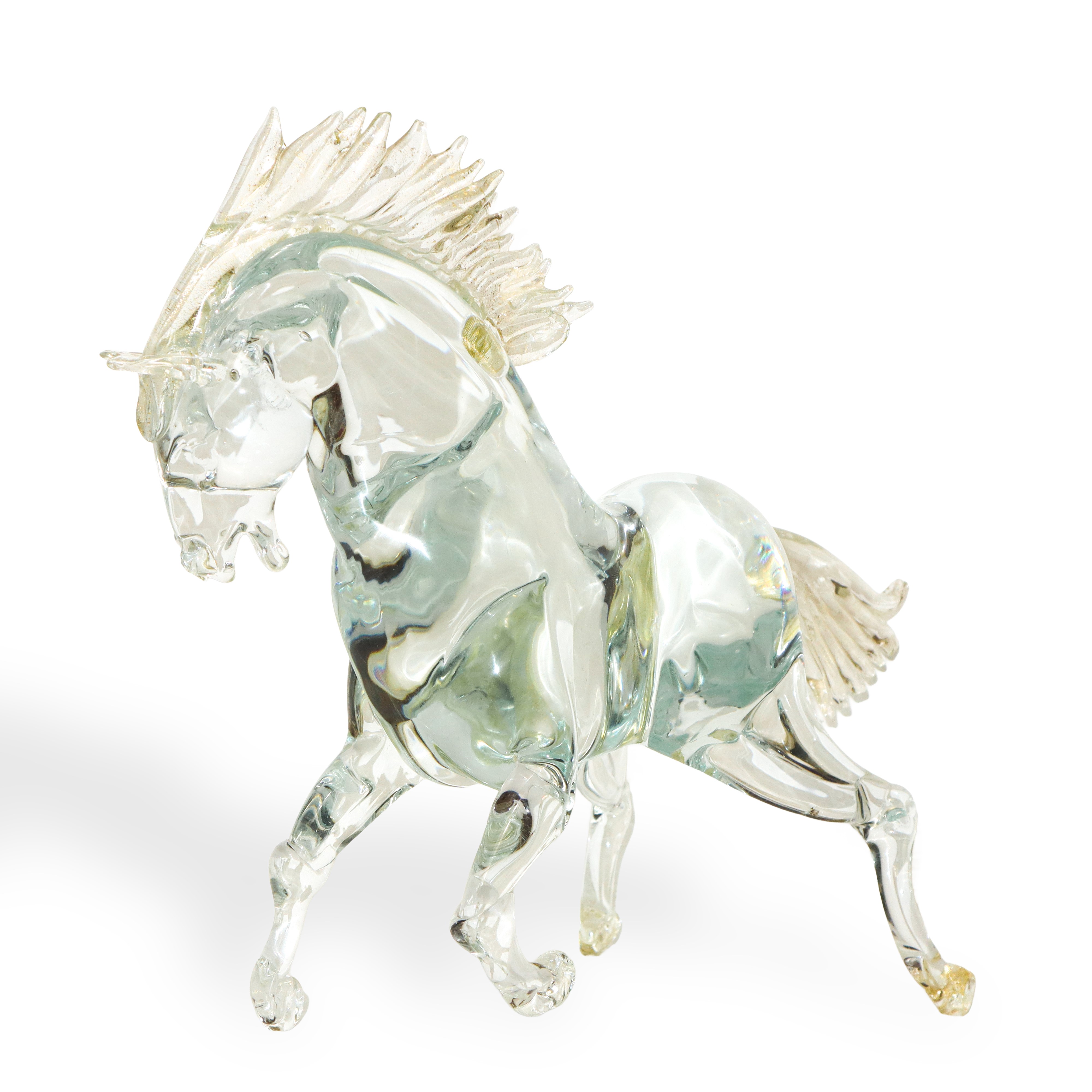 Grande cavallo in vetro di Murano con inclusioni in oro