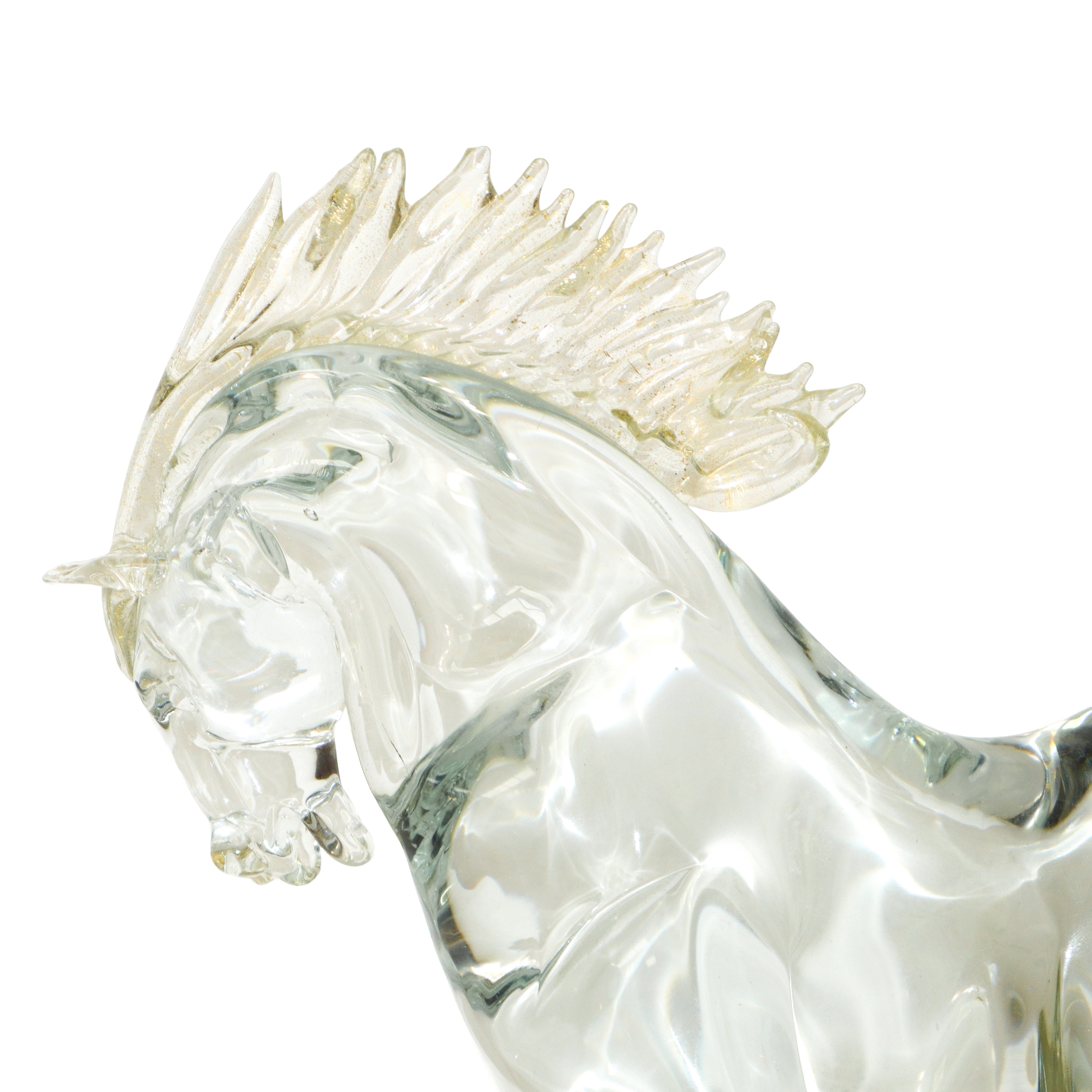 Grande cavallo in vetro di Murano con inclusioni in oro