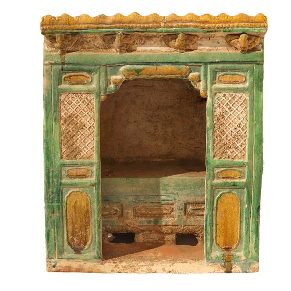 Architectural model of a temple in glazed ceramic