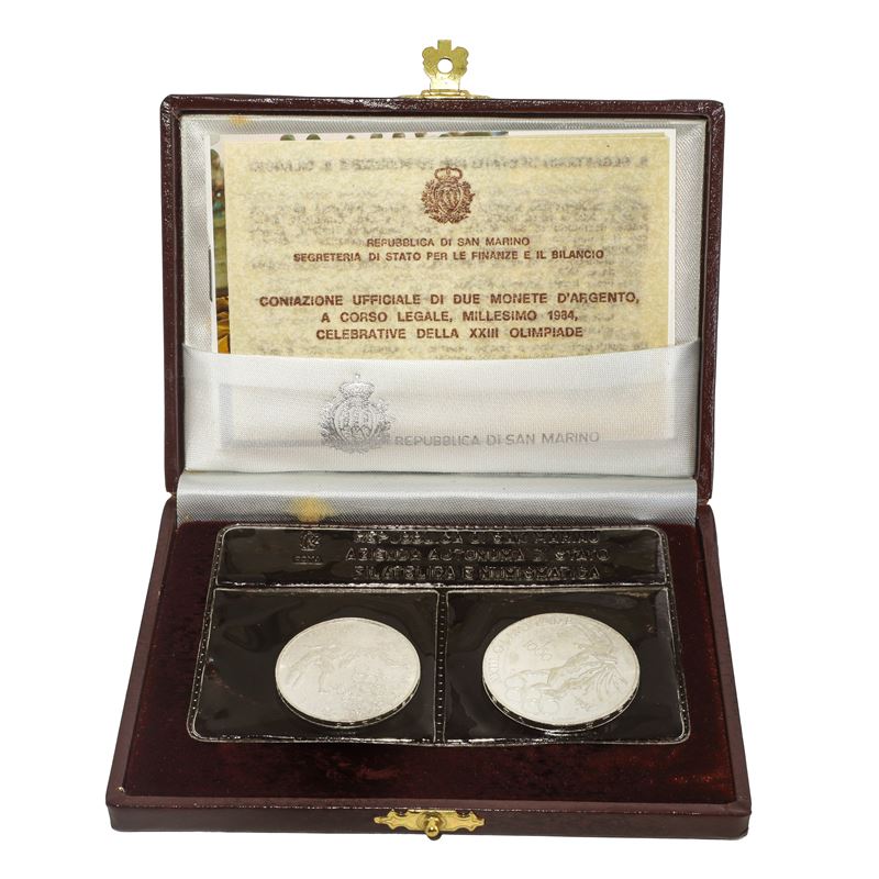 Dittico di monete d'argento in corso legale della XXIII olimpiade