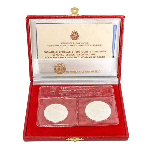 Diptych of legal tender silver coins commemorating the football world cup