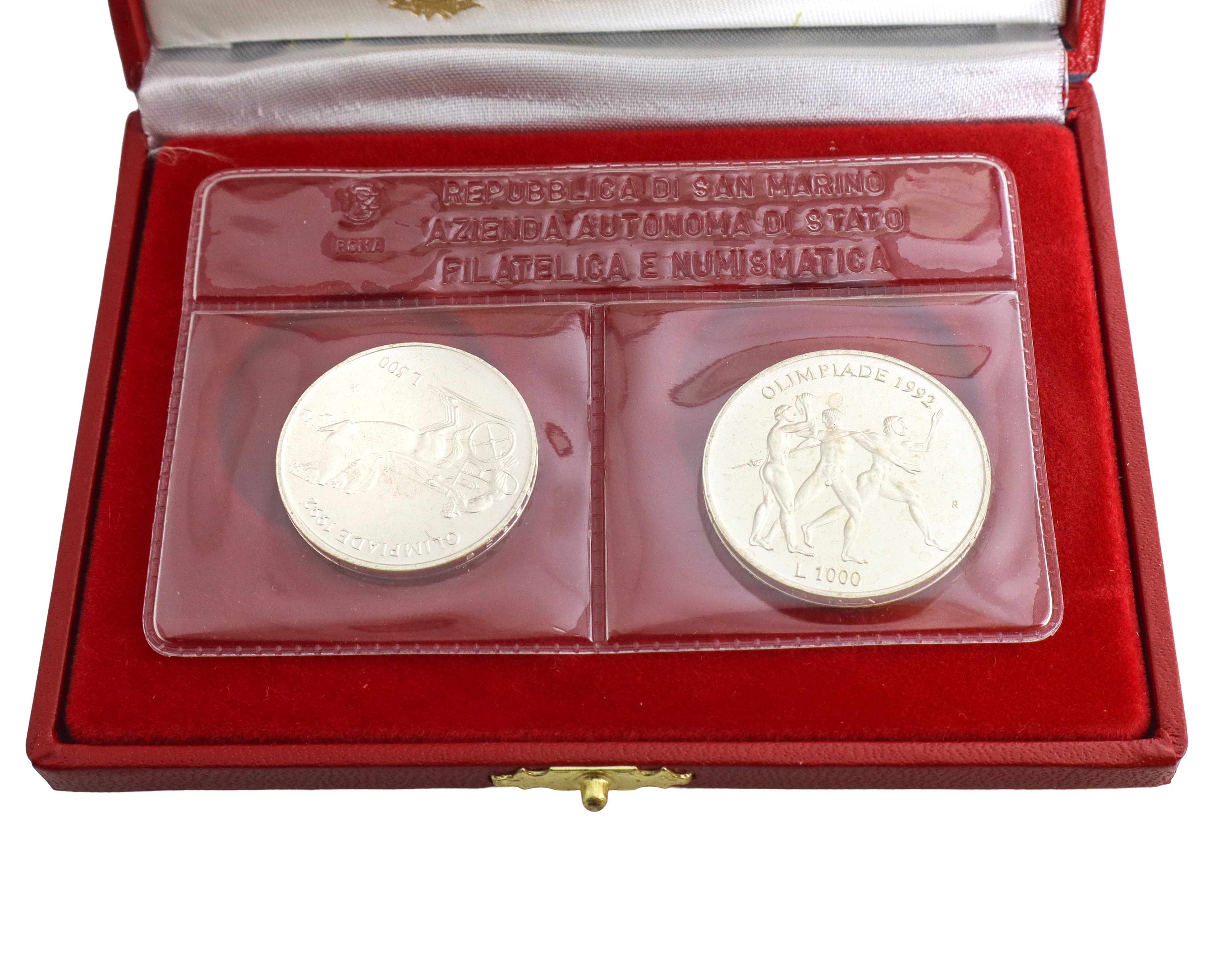 Dittico di monete d'argento a corso legale celebrative della XXV Olimpiade