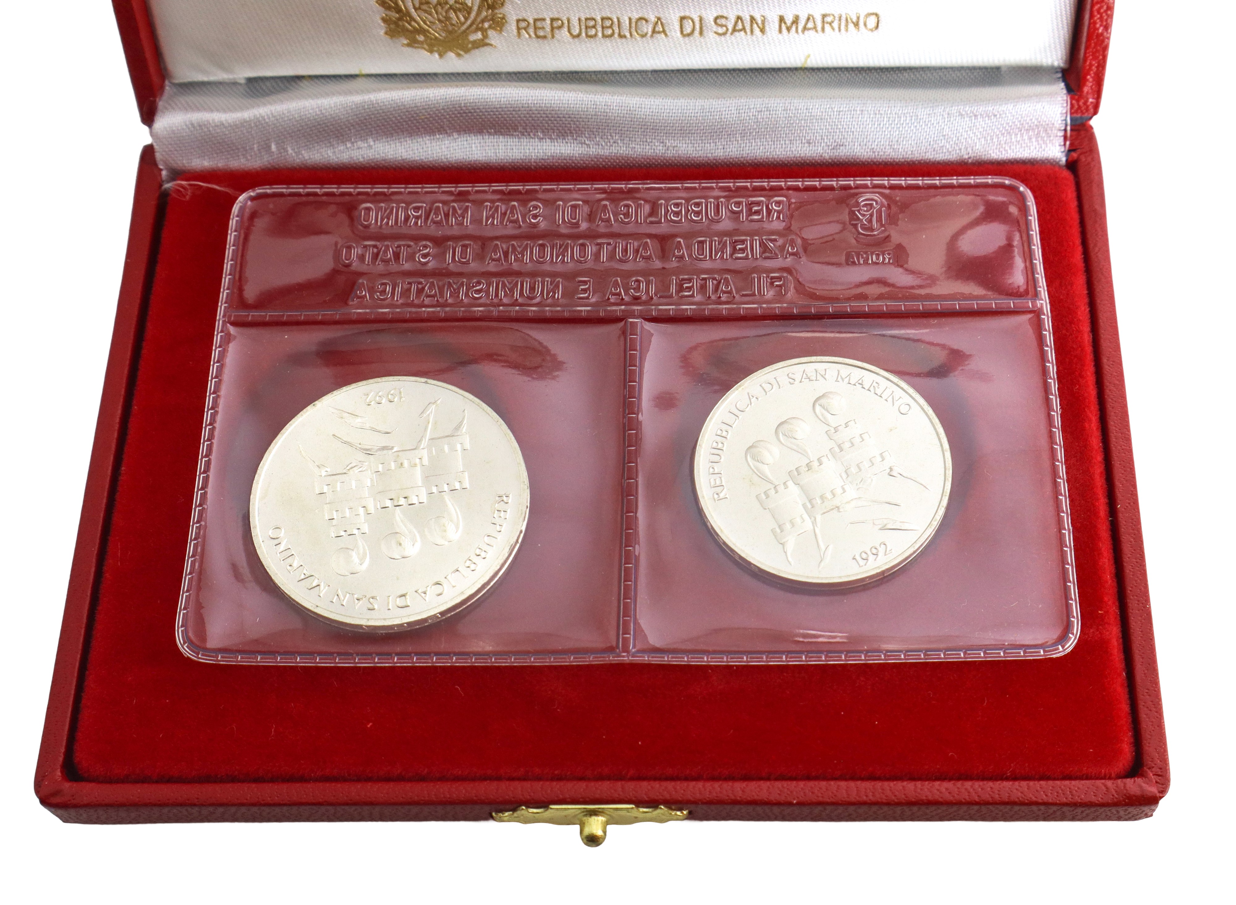 Dittico di monete d'argento a corso legale celebrative della XXV Olimpiade