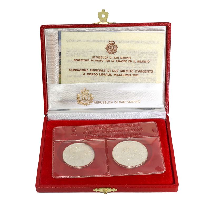 Dittico di monete d'argento a corso legale celebrative della XXV Olimpiade