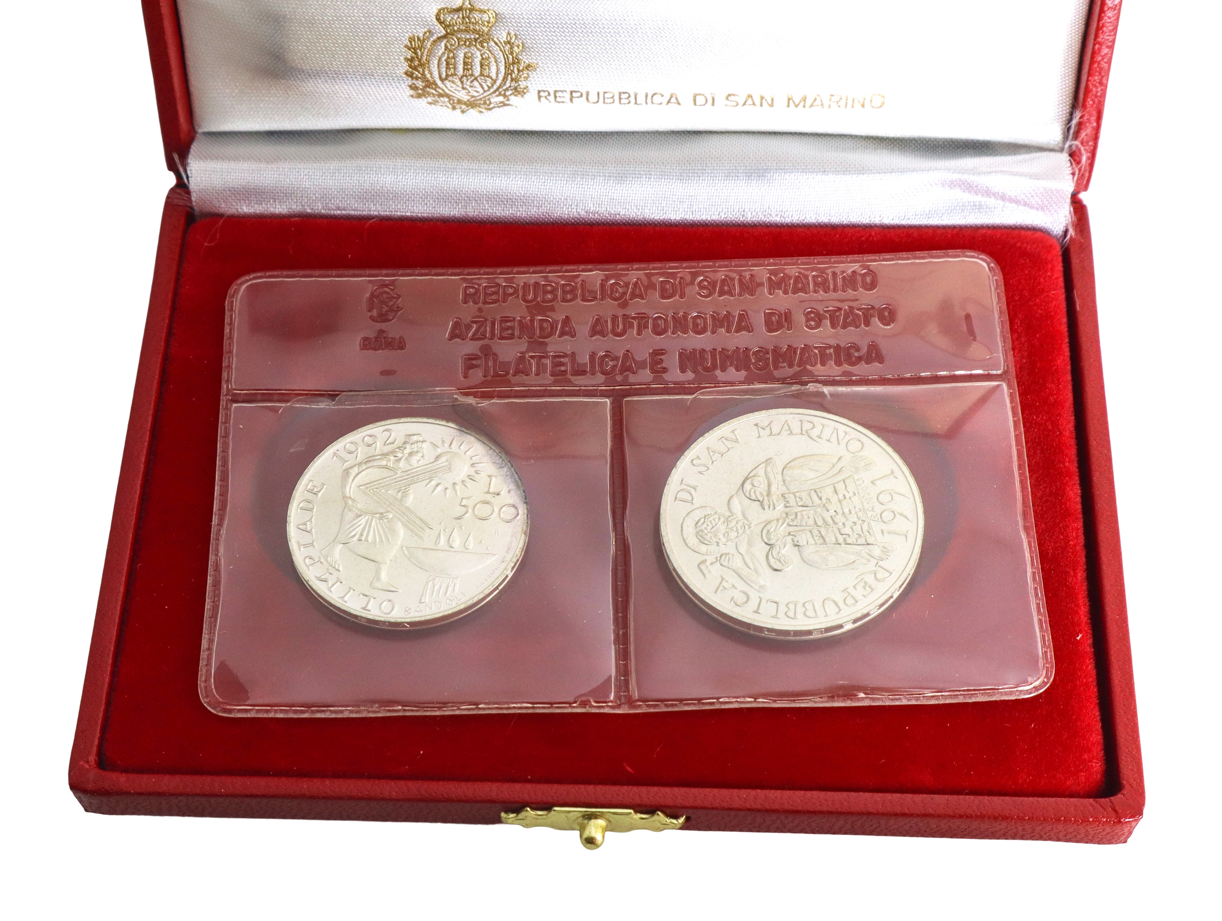 Dittico di monete d'argento a corso legale celebrative della XXV Olimpiade