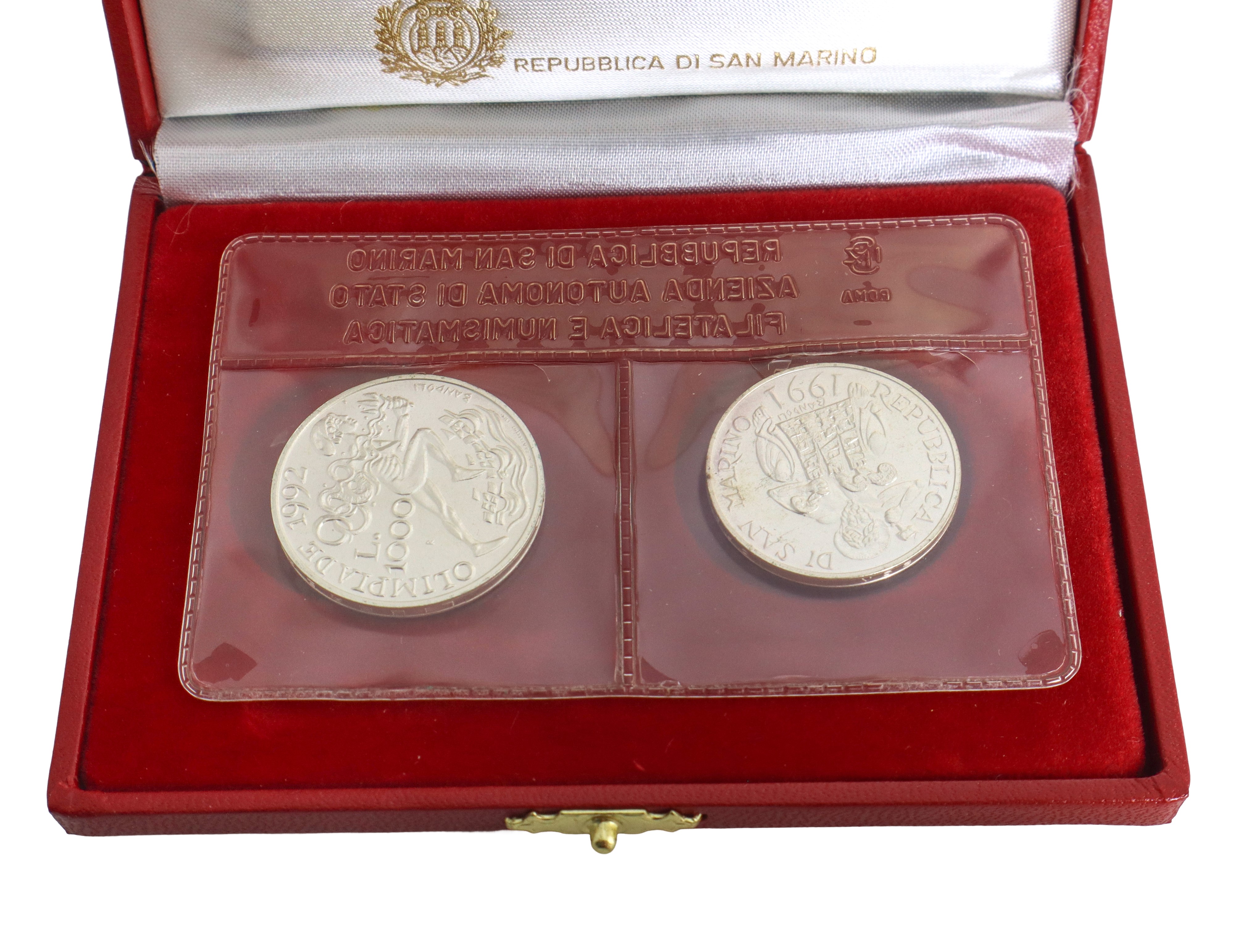 Dittico di monete d'argento a corso legale celebrative della XXV Olimpiade