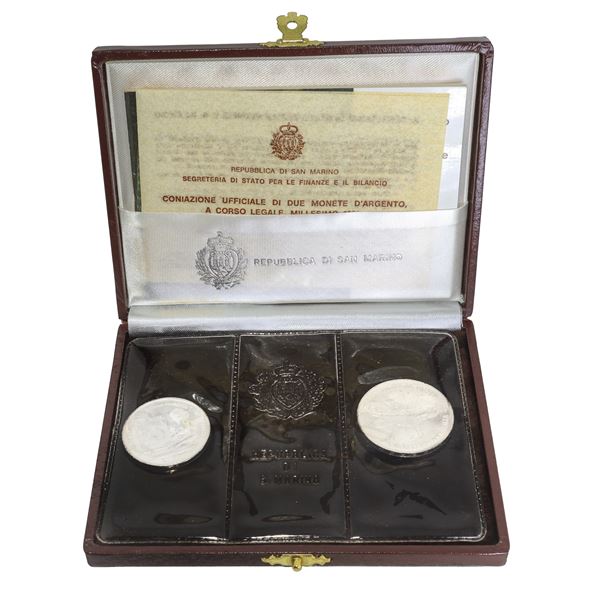 Diptych of legal tender silver coins celebrating the fifth centenary of the birth of Raffaello Sanzio