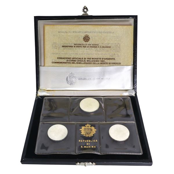 Triptych of legal tender silver coins commemorating the bimillennium of the death of Virgil