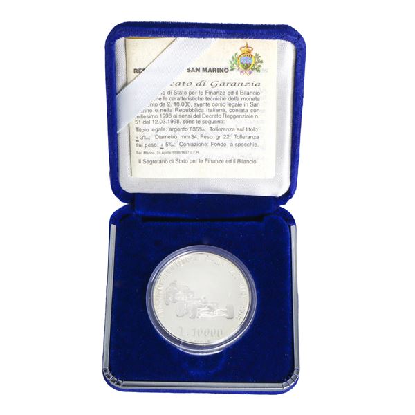 Silver coin commemorating "50 years of Ferrari"