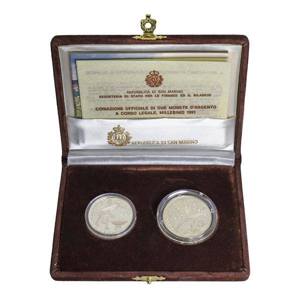 Diptych of legal tender silver coins celebrating the XXV Olympiad