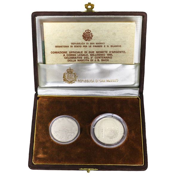 Diptych of legal tender silver coins commemorating the third centenary of the birth of Johann Sebastian Bach