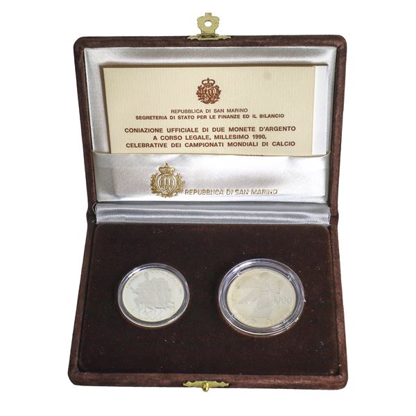 Diptych of legal tender silver coins commemorating the football world cup