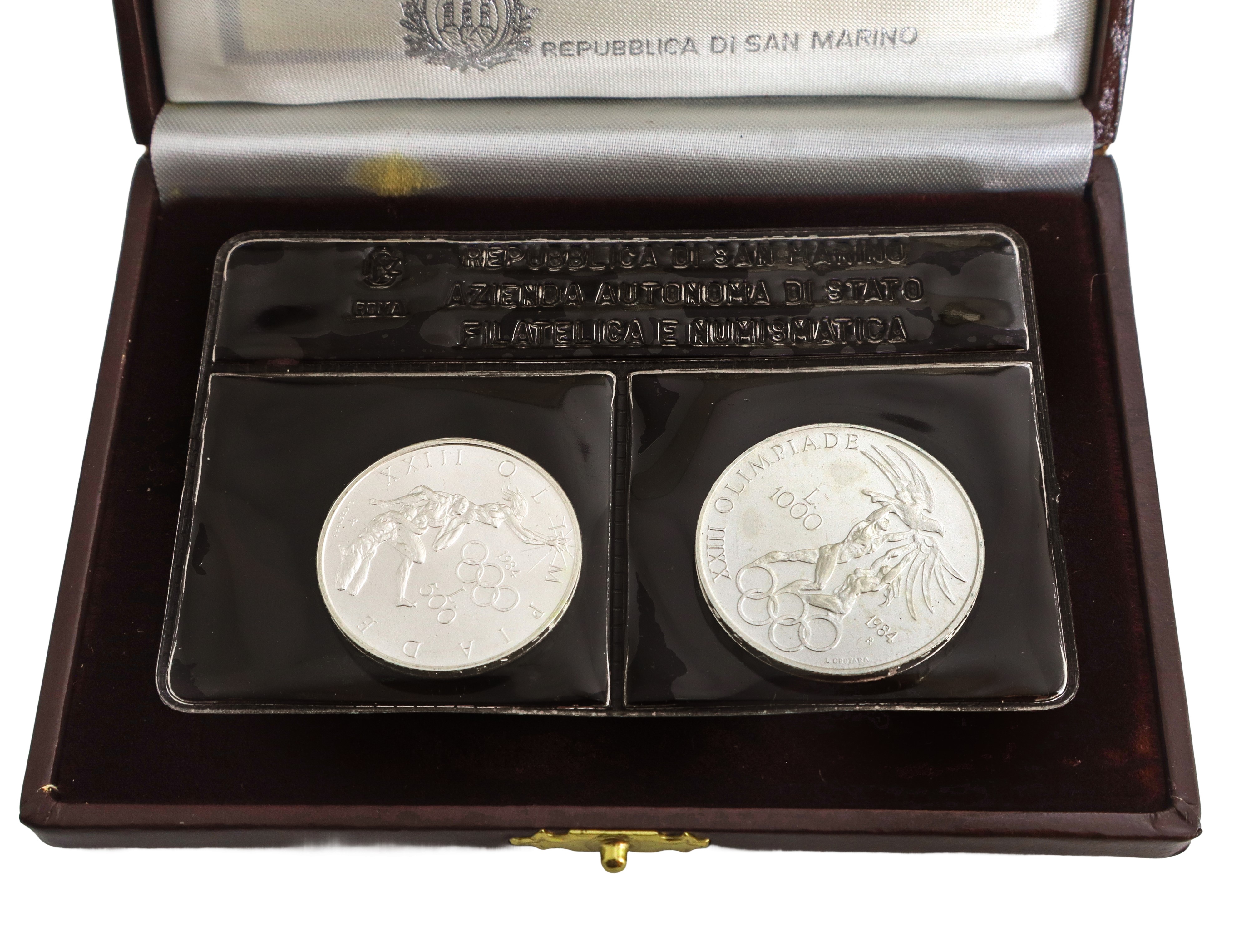 Dittico di monete d'argento in corso legale della XXIII olimpiade