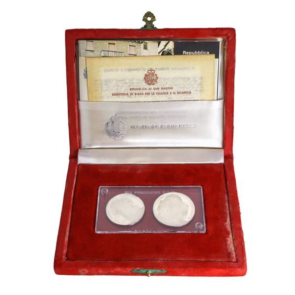 Diptych of legal tender silver coins commemorating the 1st centenary of the death of Giuseppe Garibaldi