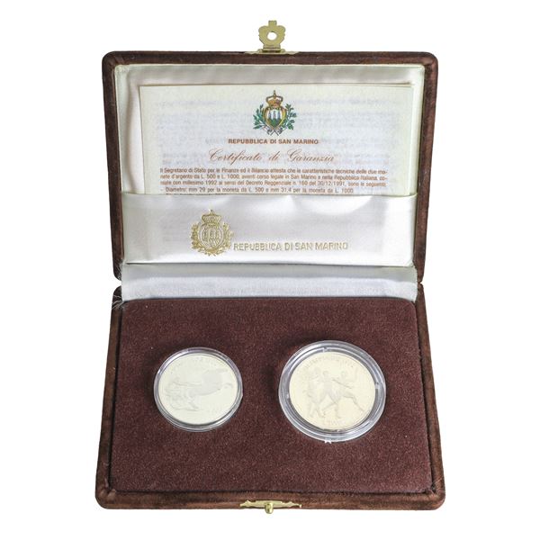 Diptych of legal tender silver coins celebrating the XXV Olympiad