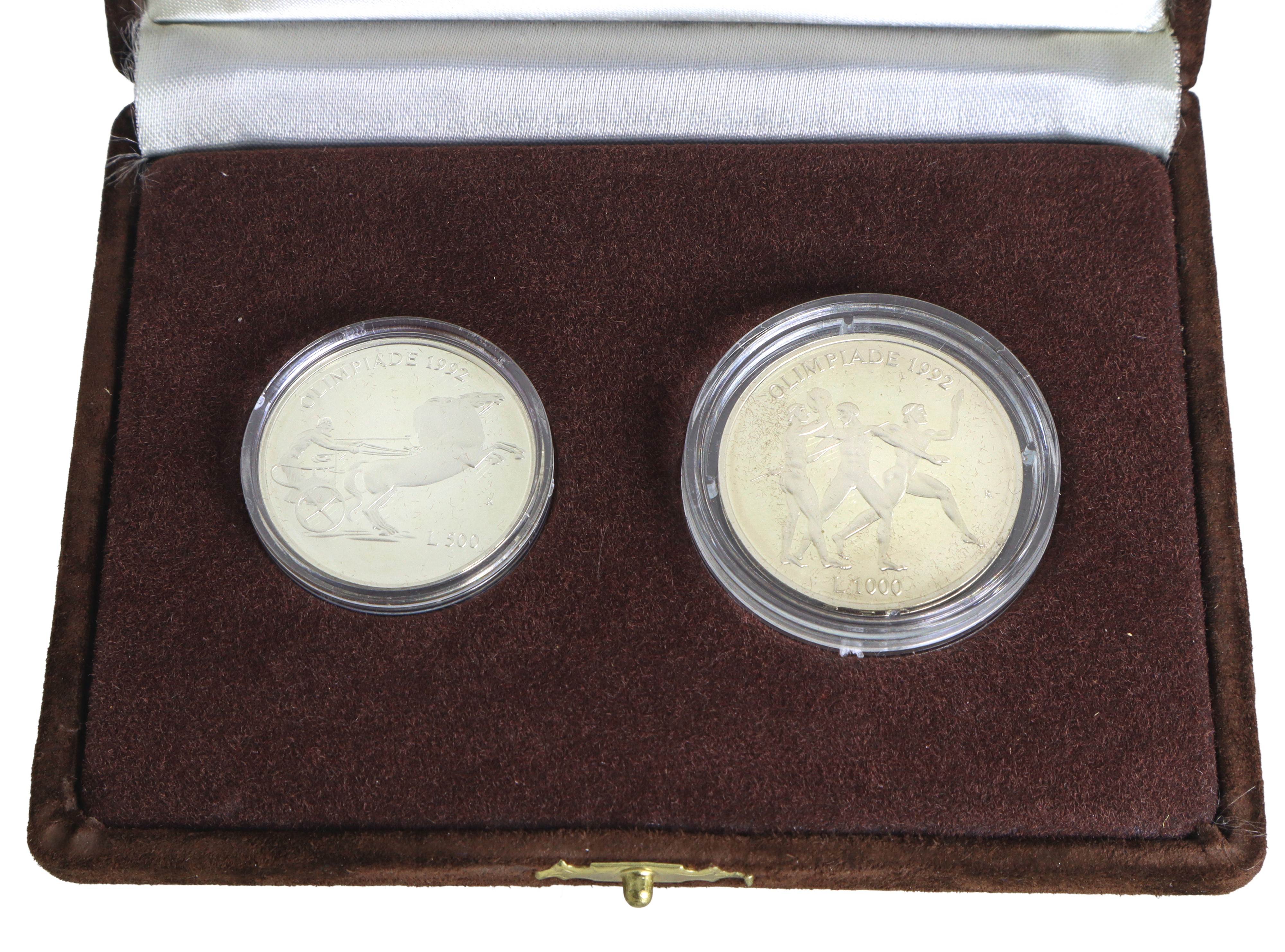 Dittico di monete d'argento a corso legale celebrative della XXV Olimpiade