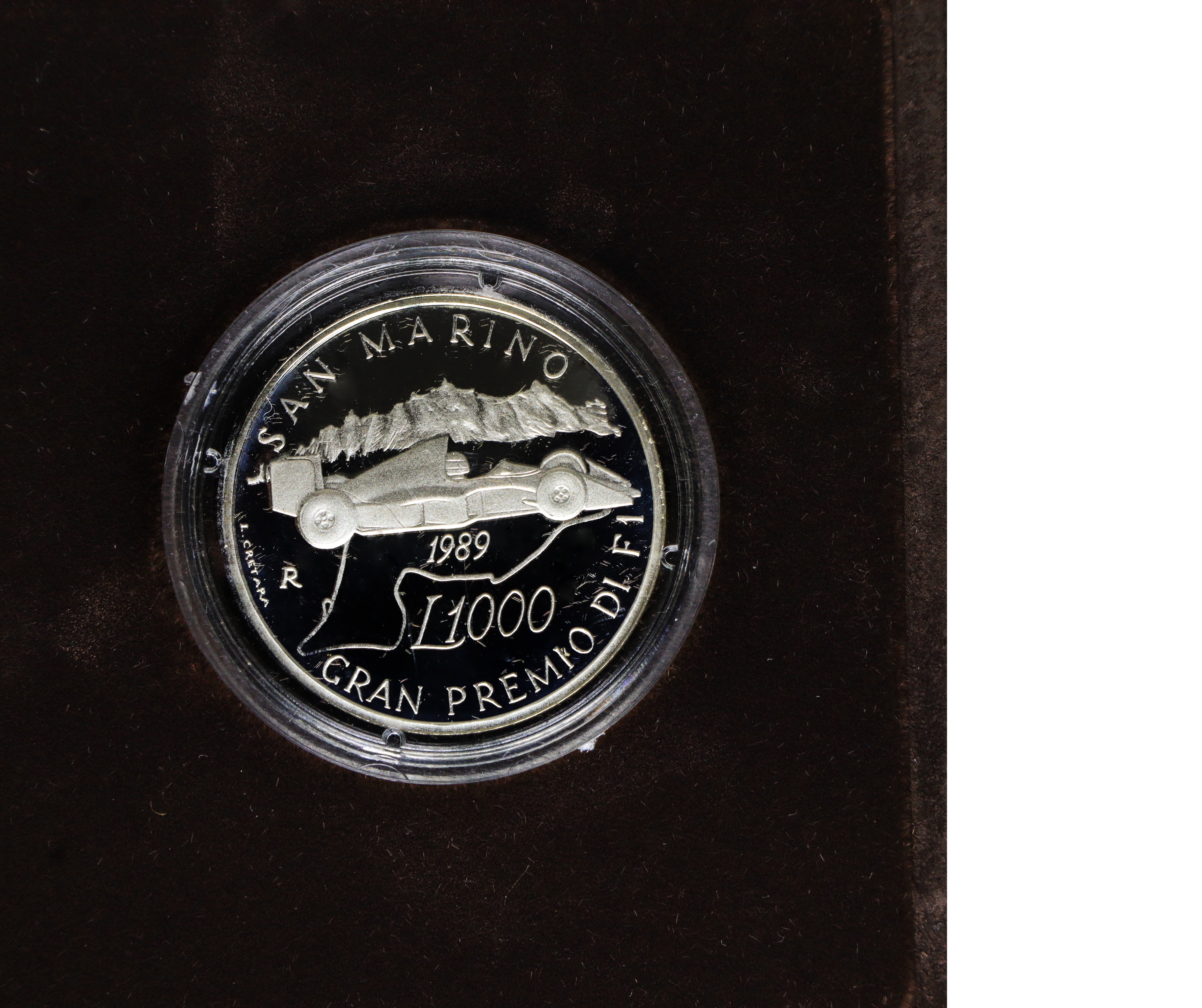 Dittico di monete d'argento a corso legale celebrative del Gran Premio San Marino di Formula Uno