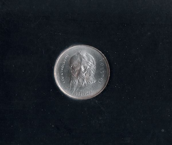 Official minting of a special legal tender silver coin of L.1000 Millesimo 1978 commemorating the 150th anniversary of the birth of Leo Tolstoy