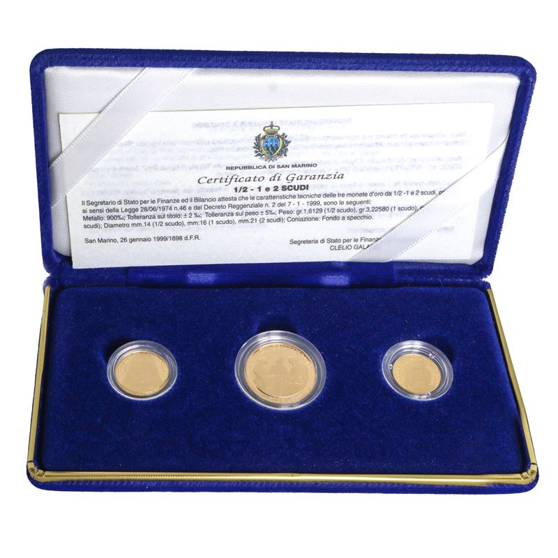 Coniazione di scudi d'oro dello stato a corso legale 1/2- 1 e 2 scudi