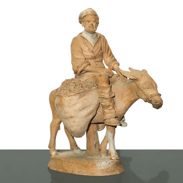 Olindo Scuto - Farmer on mule with basket of fruit