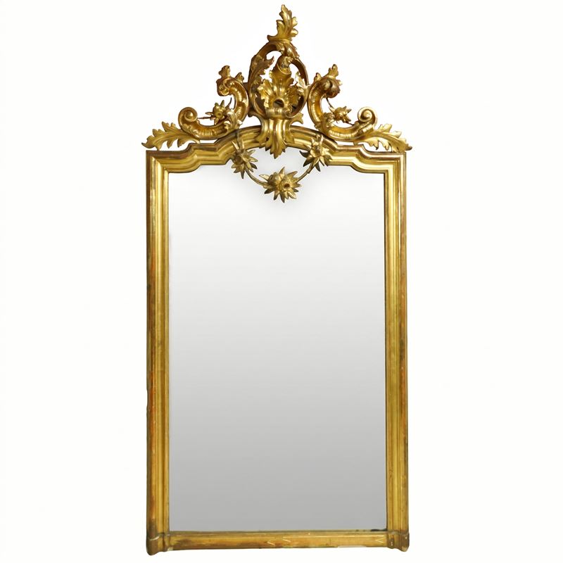 Specchiera in Legno Dorato Luigi Filippo con Cimasa