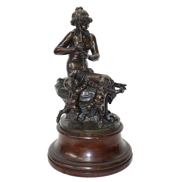 Claude Michel  Clodion - Satyr woman, brown patinated bronze with lost wax on wooden base