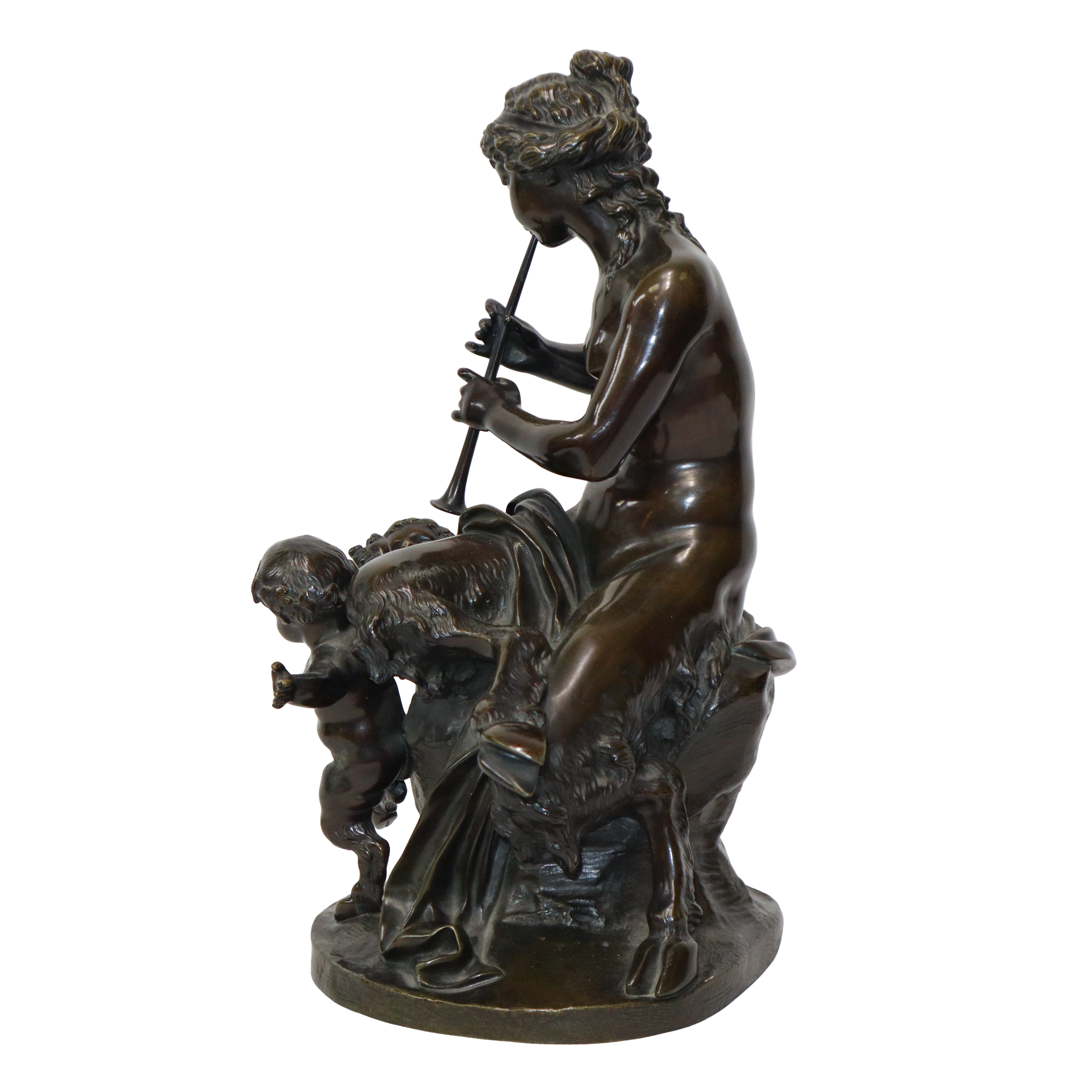 Donna satiro, bronzo patinato bruno a cera persa su base in legno