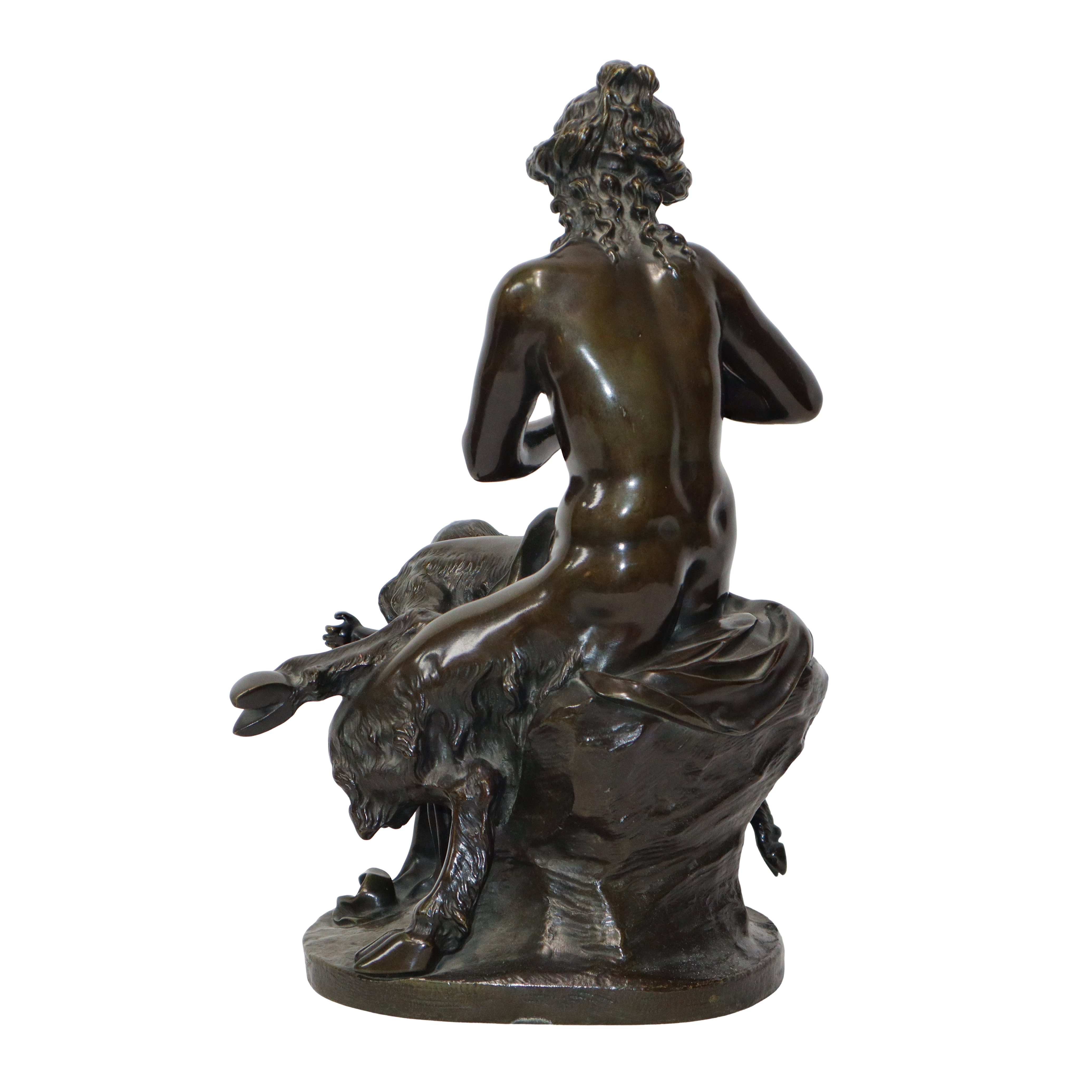 Donna satiro, bronzo patinato bruno a cera persa su base in legno